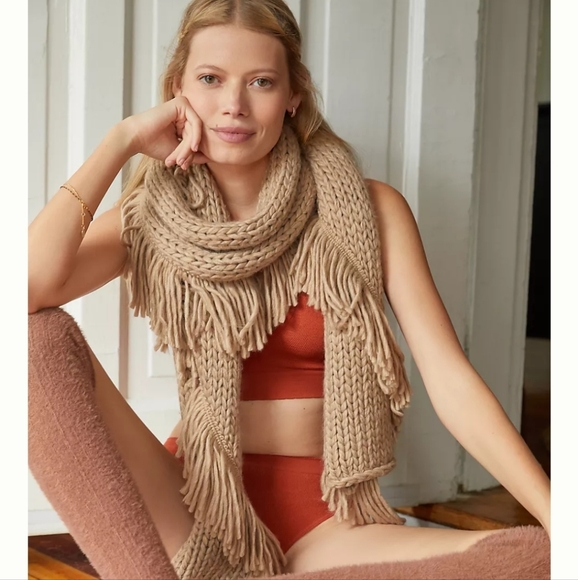 Anthropologie Accessories - Anthropologie Cozy Fringed Scarf - camel